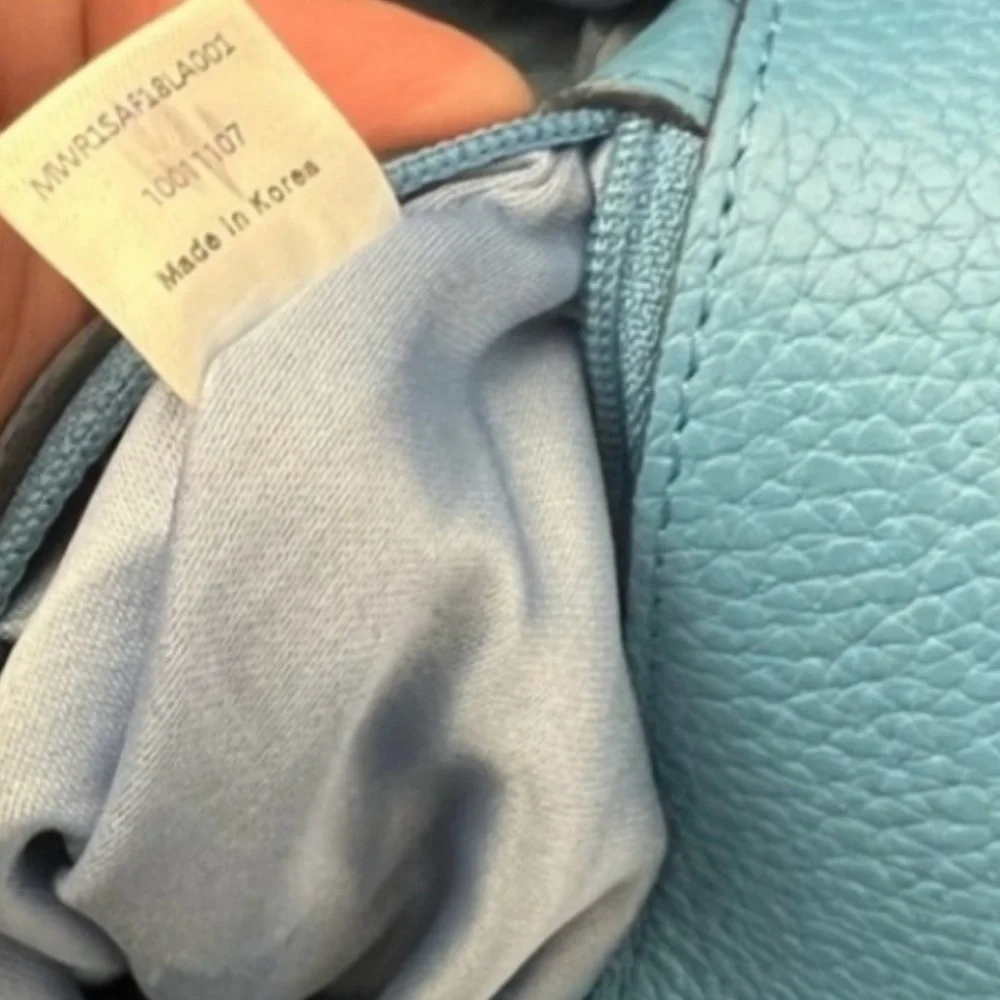 MCM Teal Blue Leather Studded Saddle Bag